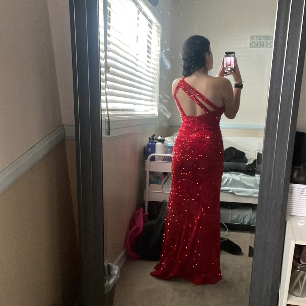 Red Sequin Prom Dress With Slit